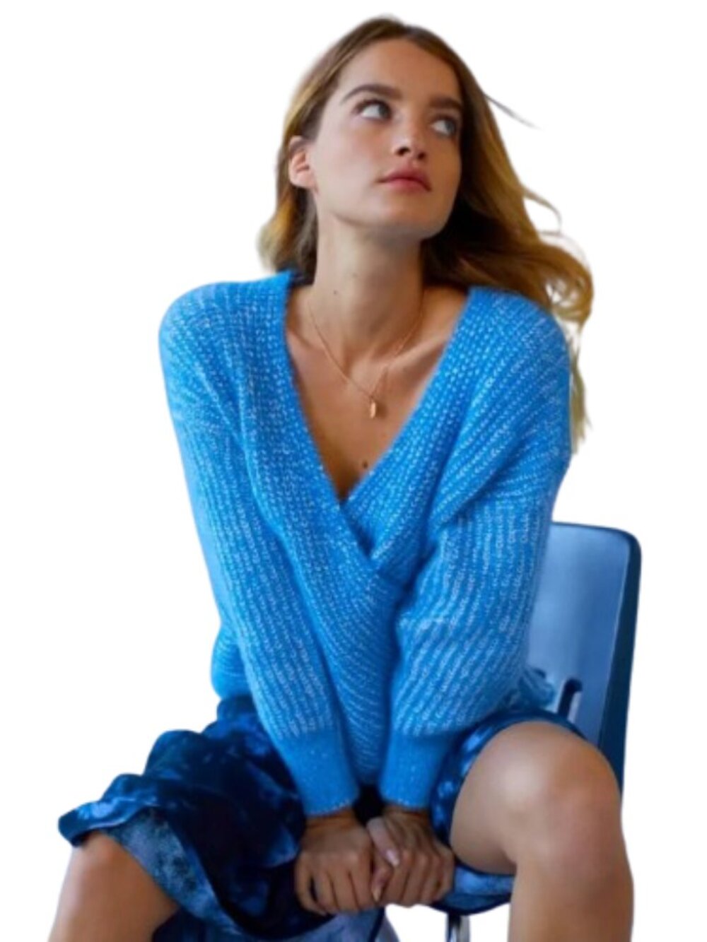 Urban Outfitters Sweater Wrap Surplice V Neck Hi-Low Soft Knit blue